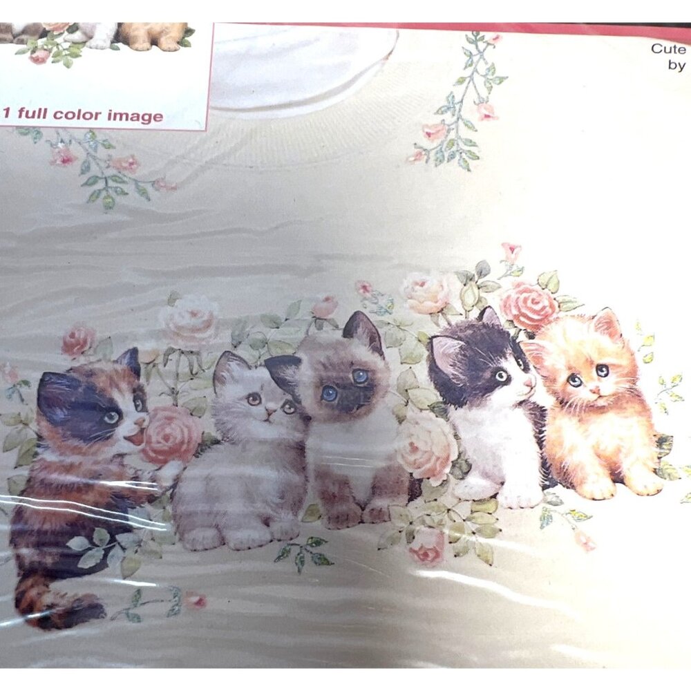 Full Color Iron-On Transfer Design By FashionArt Cute Kittens Floral Pattern For